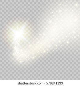 Vector golden sparkling falling star. Stardust trail.