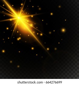 Vector golden sparkling falling star. Stardust trail.