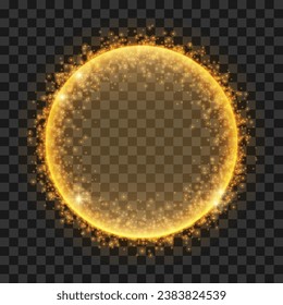 Vector golden sparkling frame on black background.