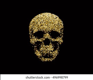 Vector golden sparkling human skull. Design element for Halloween.  