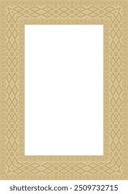 Vector golden square belarusian national ornament frame. Ethnic pattern rectangle of Slavic peoples, Russian, Ukrainian, Serb, Pole, Bulgarian. Cross stitch template
