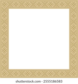 Vector golden square belarusian national ornament frame. Ethnic pattern rectangle of Slavic peoples, Russian, Ukrainian, Serb, Pole, Bulgarian. Cross stitch template
