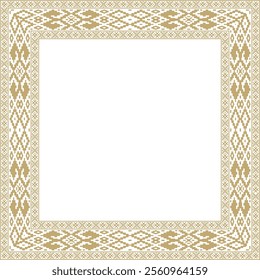 Vector golden square belarusian national ornament frame. Ethnic pattern rectangle of Slavic peoples, Russian, Ukrainian, Serb, Pole, Bulgarian. Cross stitch template
