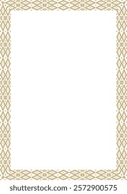 Vector golden square belarusian national ornament frame. Ethnic pattern rectangle of Slavic peoples, Russian, Ukrainian, Serb, Pole, Bulgarian. Cross stitch template
