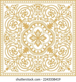 Vector golden square byzantine ornament. Tiles of ancient Greece and the Eastern Roman Empire. Decoration of the Russian Orthodox Church.
