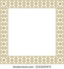 Vector golden square classic byzantine ornament. Rectangle, border, Ancient Greece, Eastern Roman Empire frame. Decoration of the Russian Orthodox Church
