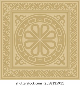 Vector golden square classic byzantine ornament. Rectangle, border, Ancient Greece, Eastern Roman Empire frame. Decoration of the Russian Orthodox Church
