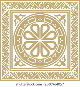 Vector golden square classic byzantine ornament. Rectangle, border, Ancient Greece, Eastern Roman Empire frame. Decoration of the Russian Orthodox Church
