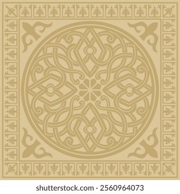 Vector golden square classic byzantine ornament. Rectangle, border, Ancient Greece, Eastern Roman Empire frame. Decoration of the Russian Orthodox Church
