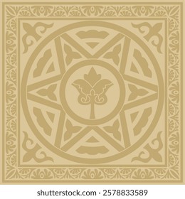 Vector golden square classic byzantine ornament. Rectangle, border, Ancient Greece, Eastern Roman Empire frame. Decoration of the Russian Orthodox Church
