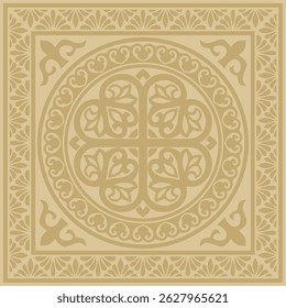 Ornamento byzantine clássico quadrado dourado vetorial. Retângulo, fronteira, Grécia Antiga, quadro Império Romano do Leste. Decoração da Igreja Ortodoxa Russa
