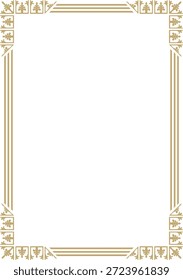 Ornamento byzantine clássico quadrado dourado vetorial. Retângulo, fronteira, Grécia Antiga, quadro Império Romano do Leste. Decoração da Igreja Ortodoxa Russa
