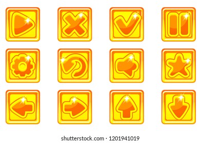 Vector golden square collection set glass buttons for Ui Game