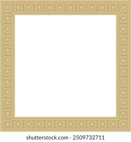 Vector golden square Egyptian ornament. Rectangle, frame, ancient Egypt.Pattern of lotus flowers and sun
