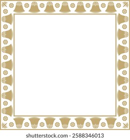 Vector golden square Egyptian ornament. Rectangle, frame, ancient Egypt.Pattern of lotus flowers and sun
