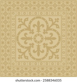 Vector golden square gothic ornament. Medieval European rectangle, border. Classic pattern of the Germans, Angles, Saxons, Franks.
