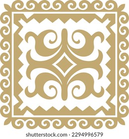 Vector golden square Kazakh national ornament. Ethnic pattern of the peoples of the Great Steppe, Mongols, Kyrgyz, Kalmyks, Buryats.
