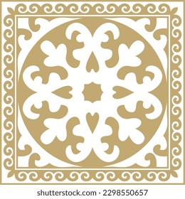 Vector golden square Kazakh national ornament. Ethnic pattern of the peoples of the Great Steppe, Mongols, Kyrgyz, Kalmyks, Buryats.
