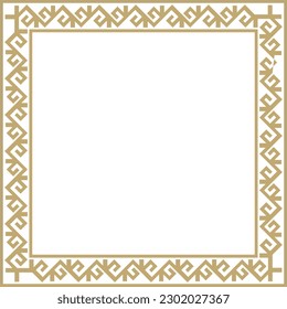 Vector golden square Kazakh national ornament. Ethnic pattern of the peoples of the Great Steppe, Mongols, 
Kyrgyz, Kalmyks, Buryats. Square frame border.