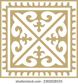 Vector golden square Kazakh national ornament. Ethnic pattern of the peoples of the Great Steppe, 
Mongols, Kyrgyz, Kalmyks, Buryats.