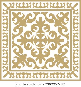 Vector golden square Kazakh national ornament. Ethnic pattern of the peoples of the Great Steppe, 
Mongols, Kyrgyz, Kalmyks, Buryats.