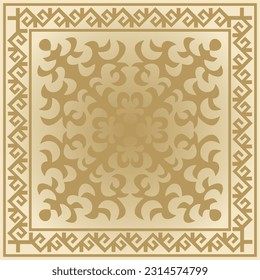 Vector golden square Kazakh national ornament. Ethnic pattern of the peoples of the Great Steppe, 
Mongols, Kyrgyz, Kalmyks, Buryats.