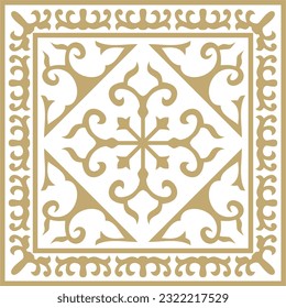 Vector golden square Kazakh national ornament. Ethnic pattern of the peoples of the Great Steppe, Mongols, Kyrgyz, Kalmyks, Buryats.
