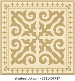 Vector golden square Kazakh national ornament. Ethnic pattern of the peoples of the Great Steppe, 
Mongols, Kyrgyz, Kalmyks, Buryats.