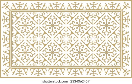 Vector golden square Kazakh national ornament. Ethnic pattern of the peoples of the Great Steppe, Mongols, Kyrgyz, Kalmyks, Buryats.
