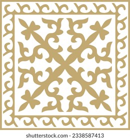 Vector golden square Kazakh national ornament. Ethnic pattern of the peoples of the Great Steppe, 
Mongols, Kyrgyz, Kalmyks, Buryats.