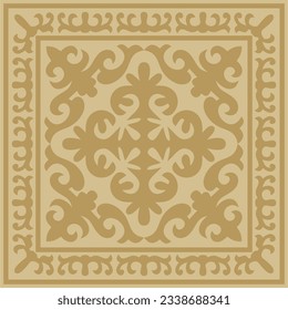 Vector golden square Kazakh national ornament. Ethnic pattern of the peoples of the Great Steppe, 
Mongols, Kyrgyz, Kalmyks, Buryats.