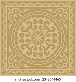 Vector golden square Kazakh national ornament. Ethnic pattern of the peoples of the Great Steppe, 
Mongols, Kyrgyz, Kalmyks, Buryats.