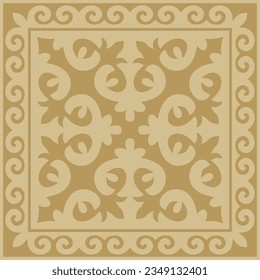 Vector golden square Kazakh national ornament. Ethnic pattern of the peoples of the Great Steppe, 
Mongols, Kyrgyz, Kalmyks, Buryats.