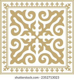 Vector golden square Kazakh national ornament. Ethnic pattern of the peoples of the Great Steppe, 
Mongols, Kyrgyz, Kalmyks, Buryats.