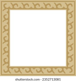 Vector golden square Kazakh national ornament. Ethnic pattern of the peoples of the Great Steppe, Mongols, 
Kyrgyz, Kalmyks, Buryats. Square frame border.