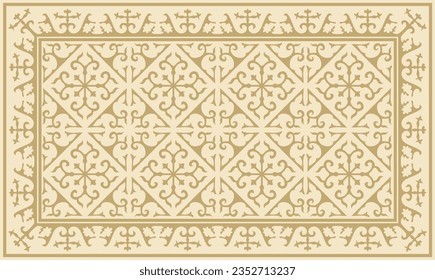 Vector golden square Kazakh national ornament. Ethnic pattern of the peoples of the Great Steppe, Mongols, Kyrgyz, Kalmyks, Buryats.
