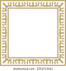 Vector golden square Kazakh national ornament. Ethnic pattern of the peoples of the Great Steppe, Mongols, Kyrgyz, Kalmyks, Buryats. Square frame border.
