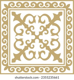 Vector golden square Kazakh national ornament. Ethnic pattern of the peoples of the Great Steppe, 
Mongols, Kyrgyz, Kalmyks, Buryats.