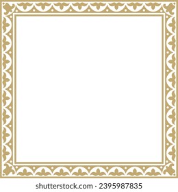 Vector golden square Kazakh national ornament. Ethnic pattern of the peoples of the Great Steppe, Mongols, 
Kyrgyz, Kalmyks, Buryats. Square frame border.