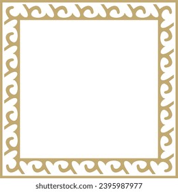 Vector golden square Kazakh national ornament. Ethnic pattern of the peoples of the Great Steppe, Mongols, 
Kyrgyz, Kalmyks, Buryats. Square frame border.