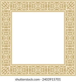 Vector golden square Kazakh national ornament. Ethnic pattern of the peoples of the Great Steppe, Mongols, 
Kyrgyz, Kalmyks, Buryats. Square frame border.