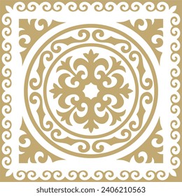 Vector golden square Kazakh national ornament. Ethnic pattern of the peoples of the Great Steppe, Mongols, Kyrgyz, Kalmyks, Buryats.
