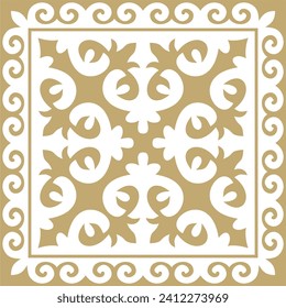 Vector golden square Kazakh national ornament. Ethnic pattern of the peoples of the Great Steppe, 
Mongols, Kyrgyz, Kalmyks, Buryats.