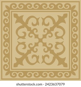 Vector golden square Kazakh national ornament. Ethnic pattern of the peoples of the Great Steppe, 
Mongols, Kyrgyz, Kalmyks, Buryats.