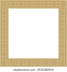 Vector golden square Kazakh national ornament. Ethnic pattern of the peoples of the Great Steppe, Mongols, 
Kyrgyz, Kalmyks, Buryats. Square frame border.