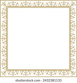 Vector golden square Kazakh national ornament. Ethnic pattern of the peoples of the Great Steppe, Mongols, Kyrgyz, Kalmyks, Buryats. Square frame border.
