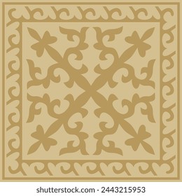 Vector golden square Kazakh national ornament. Ethnic pattern of the peoples of the Great Steppe, 
Mongols, Kyrgyz, Kalmyks, Buryats.