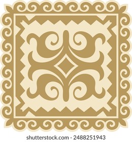 Vector golden square Kazakh national ornament. Ethnic pattern of the peoples of the Great Steppe, Mongols, Kyrgyz, Kalmyks, Buryats.
