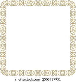 Vector golden square Kazakh national ornament. Ethnic pattern of the peoples of the Great Steppe,
