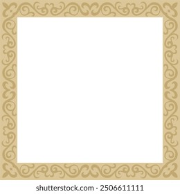 Vector golden square Kazakh national ornament. Ethnic pattern of the peoples of the Great Steppe,
